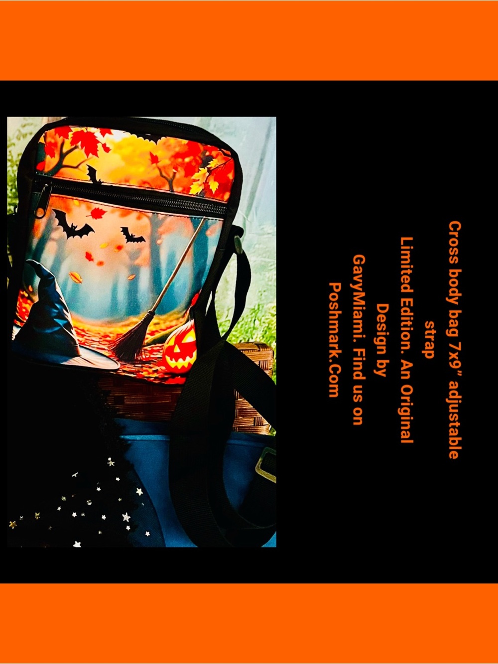 Halloween Graphic Adjustable Crossbody Bag in Orange and Black